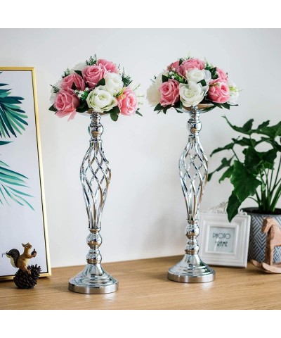 2Pcs Silver Metal Flower Vase- Wedding/Party Flowers Centerpieces for Table- Tall Candle Holder for Pillar Candle (20.5inch/5...