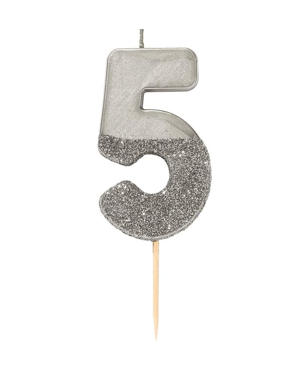 Premium Quality Silver Numeral Number Five 5th Birthday Candle Cake Topper Decoration- Wax- Glitter Height 8cm- 3" Pretty and...