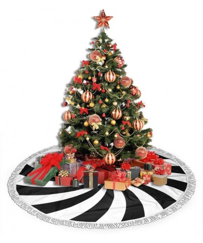 White and Black Lollipop Christmas Tree Skirt 30" Polyester with White Fringed Border-for Party Holiday Decorations Xmas Orna...