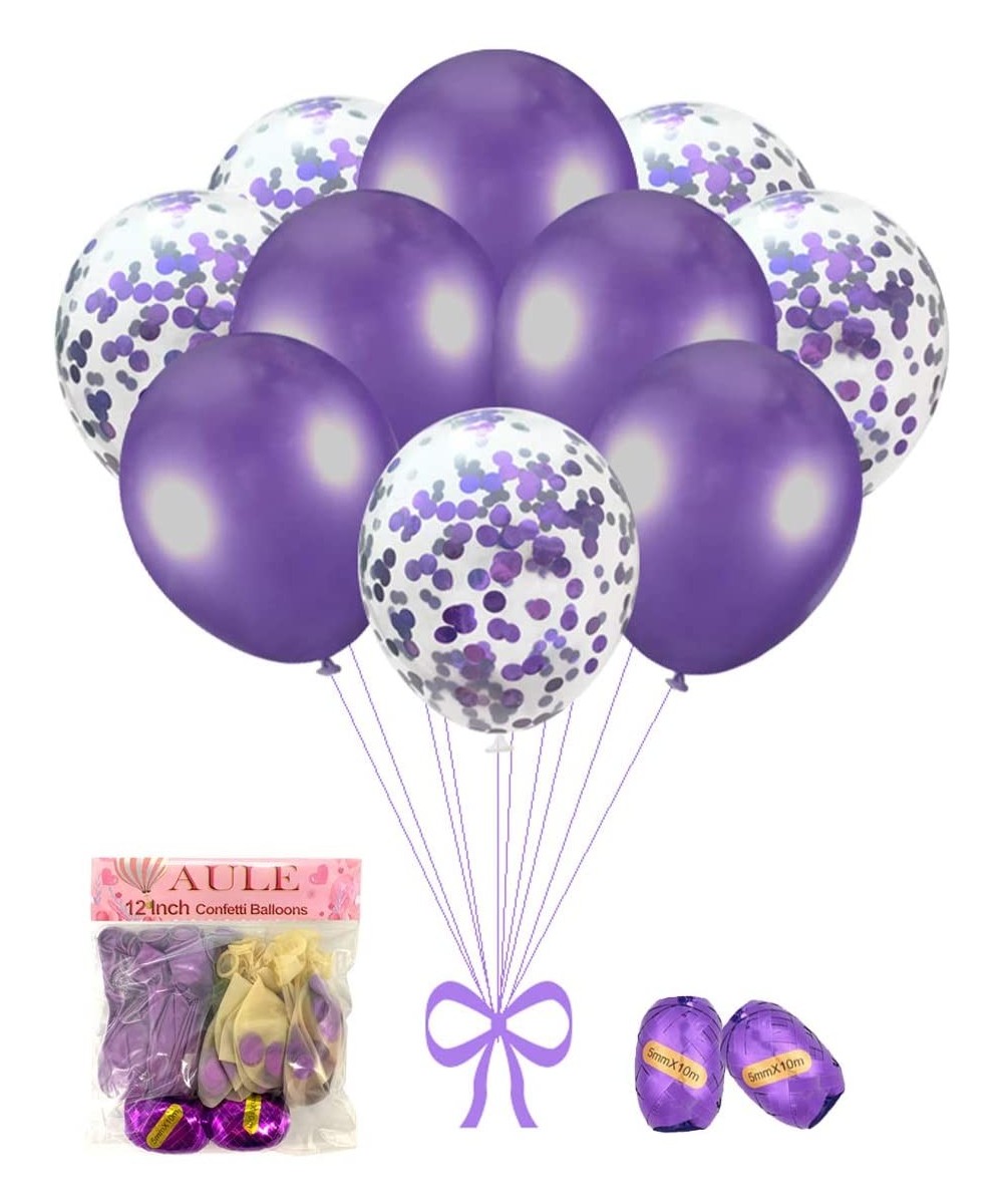 Party Balloons Pack of 42 - Metallic Balloons & Confetti Balloons and 64ft Ribbons - 12 Inch Purple Balloons Decorations Set ...