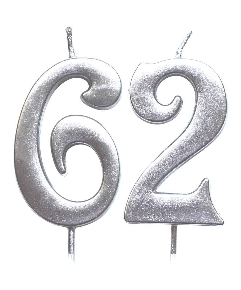 Silver 62nd Birthday Numeral Candle- Number 62 Cake Topper Candles Party Decoration for Women or Men - CM18TW6ZTYT $6.80 Birt...