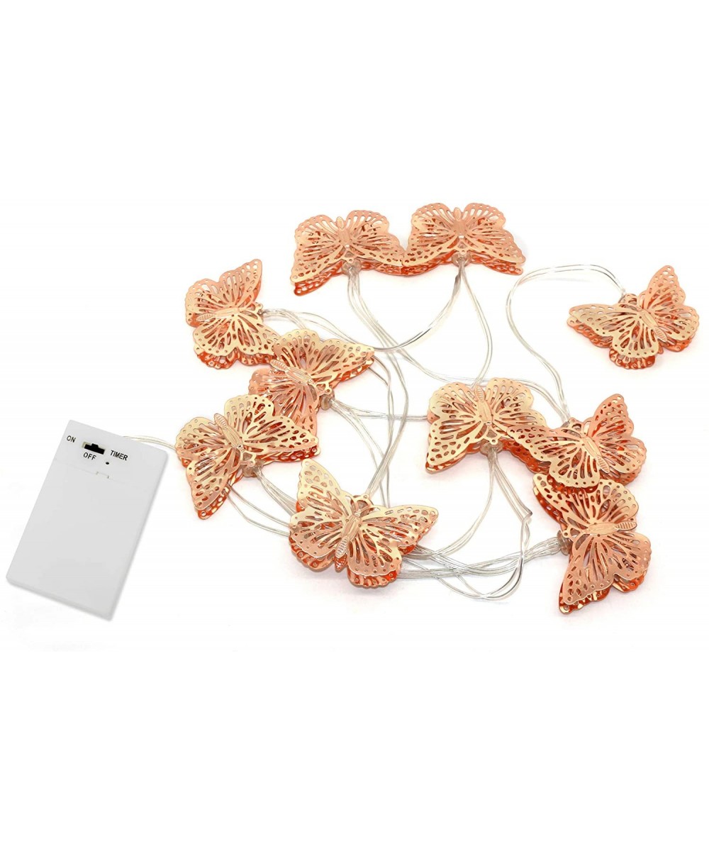 Rose Gold Metal Butterfly LED String Lights Battery Operated with Timer for Home Wedding Party Birthday Valentine's Day and S...