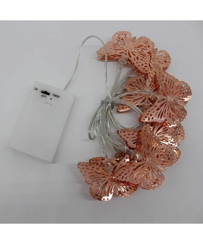 Rose Gold Metal Butterfly LED String Lights Battery Operated with Timer for Home Wedding Party Birthday Valentine's Day and S...