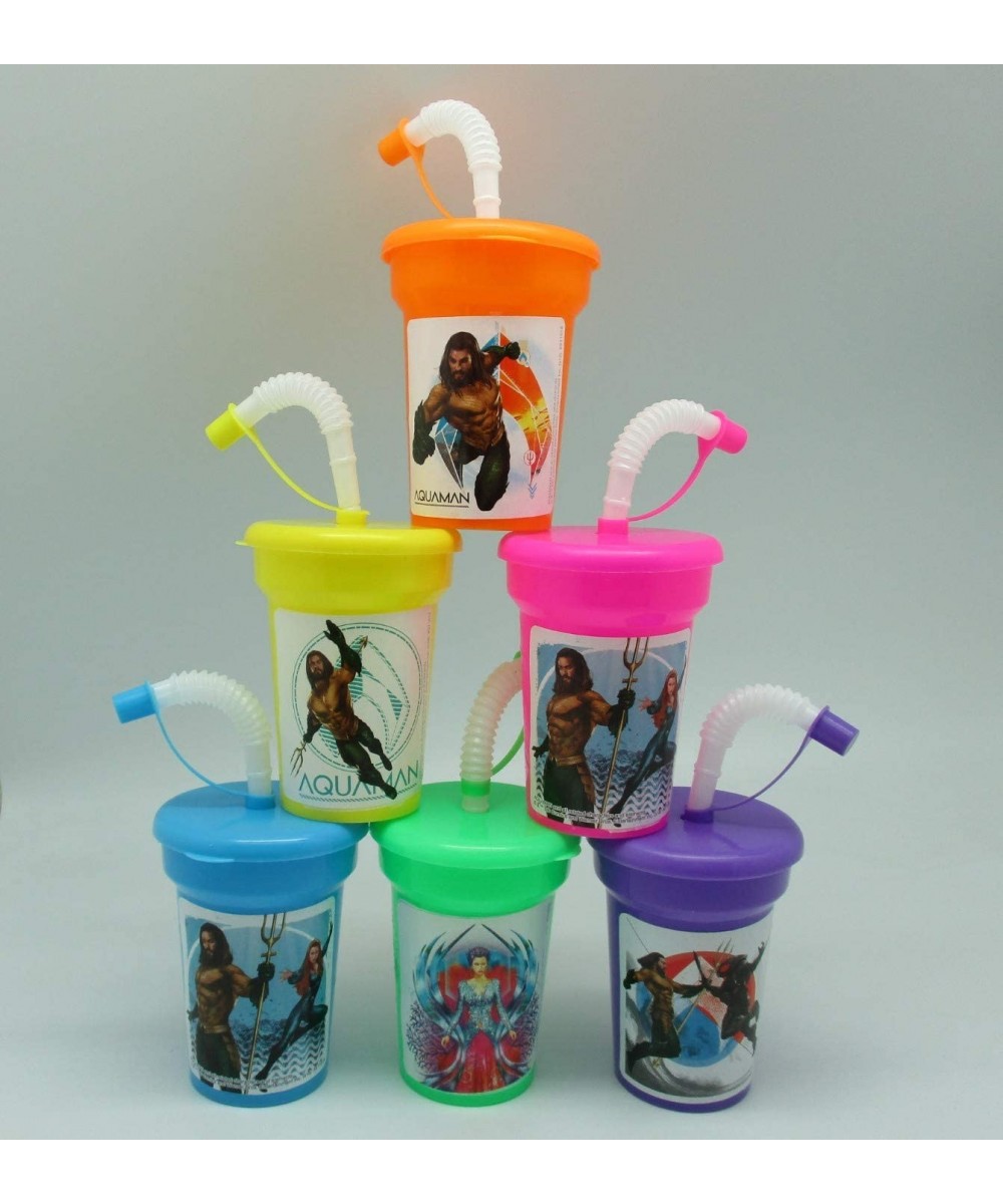 6 Aquaman Stickers Birthday Sipper Cups with lids Party Favor Cups - CQ18OY4UKIA $9.76 Party Tableware