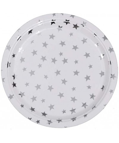 White and Silver Stars Paper Plates 9" 48 Counts Disposable Party Plates for Party Sets Wedding Birthday Bridal Shower Engage...