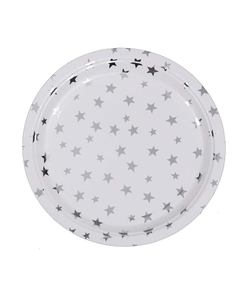 White and Silver Stars Paper Plates 9" 48 Counts Disposable Party Plates for Party Sets Wedding Birthday Bridal Shower Engage...