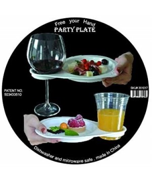 Pack of 4 Melamine Appetizer Cocktail Plates with Wine Glass and Cup Holder for Parties-Picnic-Wedding- Holiday and Casual - ...