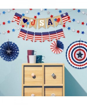 Fourth of July Patriotic Decorations- Red White Blue Hanging Paper Fans- Star Streamer Garland and USA Bunting Banner Swallow...