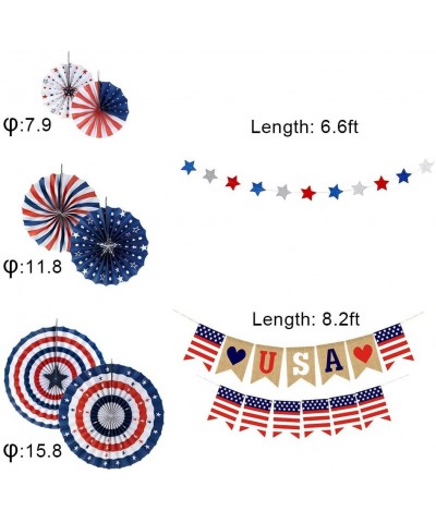 Fourth of July Patriotic Decorations- Red White Blue Hanging Paper Fans- Star Streamer Garland and USA Bunting Banner Swallow...