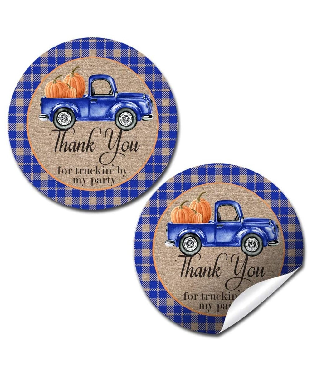Blue Watercolor Pickup Truck Full of Pumpkins Fall & Autumn Birthday Thank You Sticker Labels- 40 2" Party Circle Stickers by...
