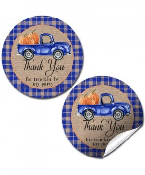 Blue Watercolor Pickup Truck Full of Pumpkins Fall & Autumn Birthday Thank You Sticker Labels- 40 2" Party Circle Stickers by...