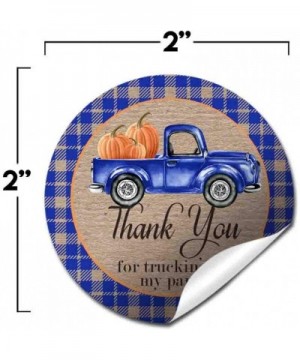 Blue Watercolor Pickup Truck Full of Pumpkins Fall & Autumn Birthday Thank You Sticker Labels- 40 2" Party Circle Stickers by...