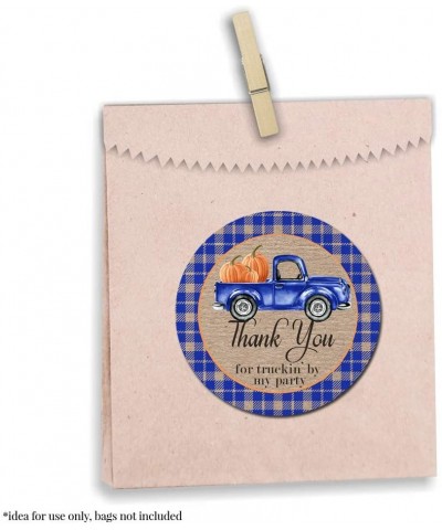 Blue Watercolor Pickup Truck Full of Pumpkins Fall & Autumn Birthday Thank You Sticker Labels- 40 2" Party Circle Stickers by...