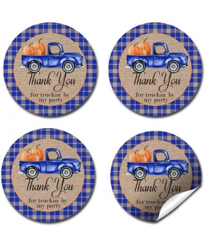 Blue Watercolor Pickup Truck Full of Pumpkins Fall & Autumn Birthday Thank You Sticker Labels- 40 2" Party Circle Stickers by...
