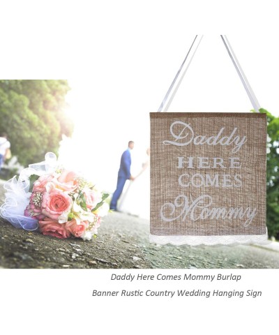 Daddy Here Comes Mommy Burlap Banner Rustic Country Wedding Hanging Sign - CR12N7VBMLC $9.22 Banners