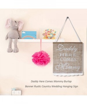 Daddy Here Comes Mommy Burlap Banner Rustic Country Wedding Hanging Sign - CR12N7VBMLC $9.22 Banners