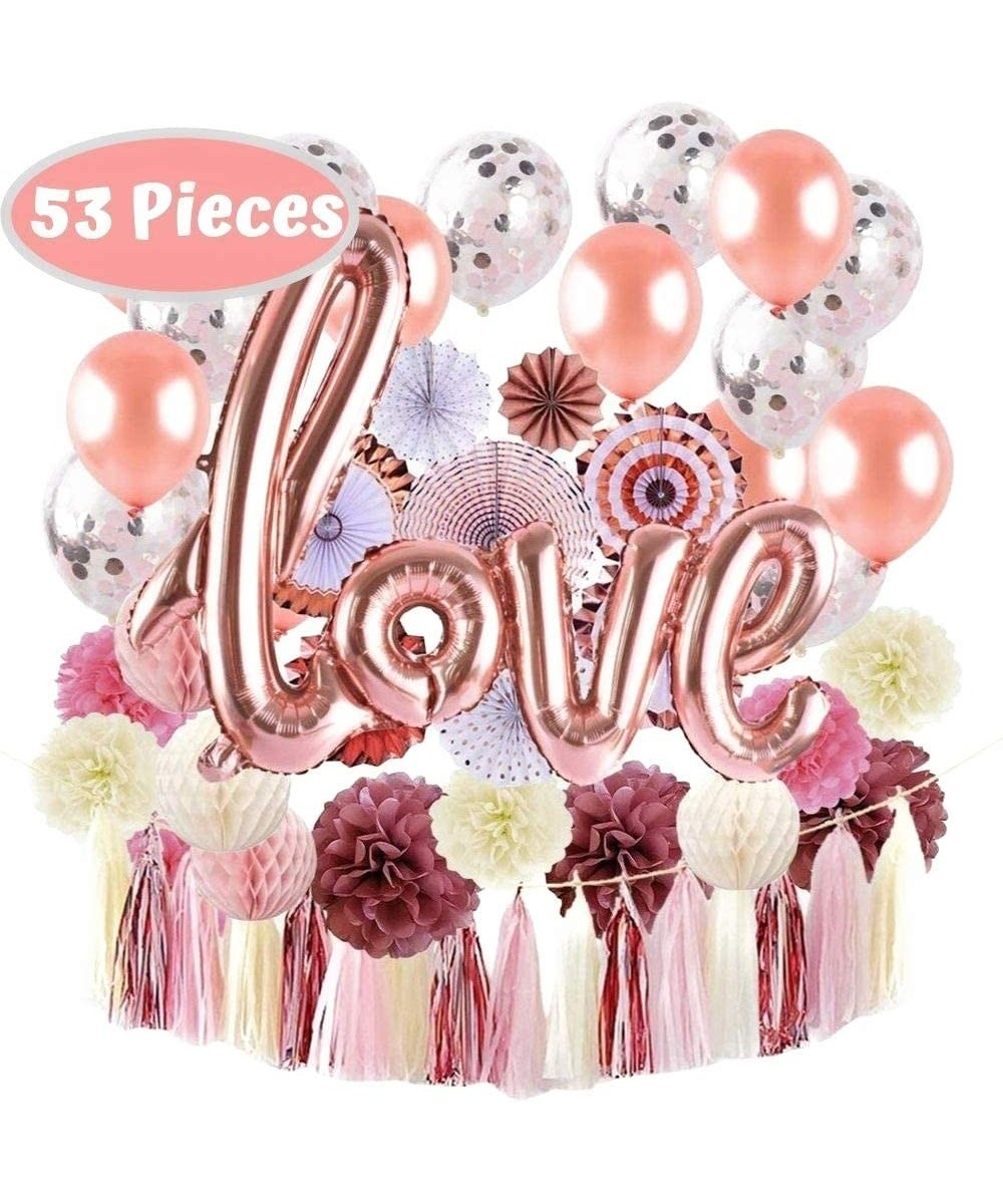 Bridal Shower Decorations Rose Gold Pink Glitter Latex Balloons Trendy Foil Love Balloon Backdrop Fans Pink Rosey Tissue Flow...