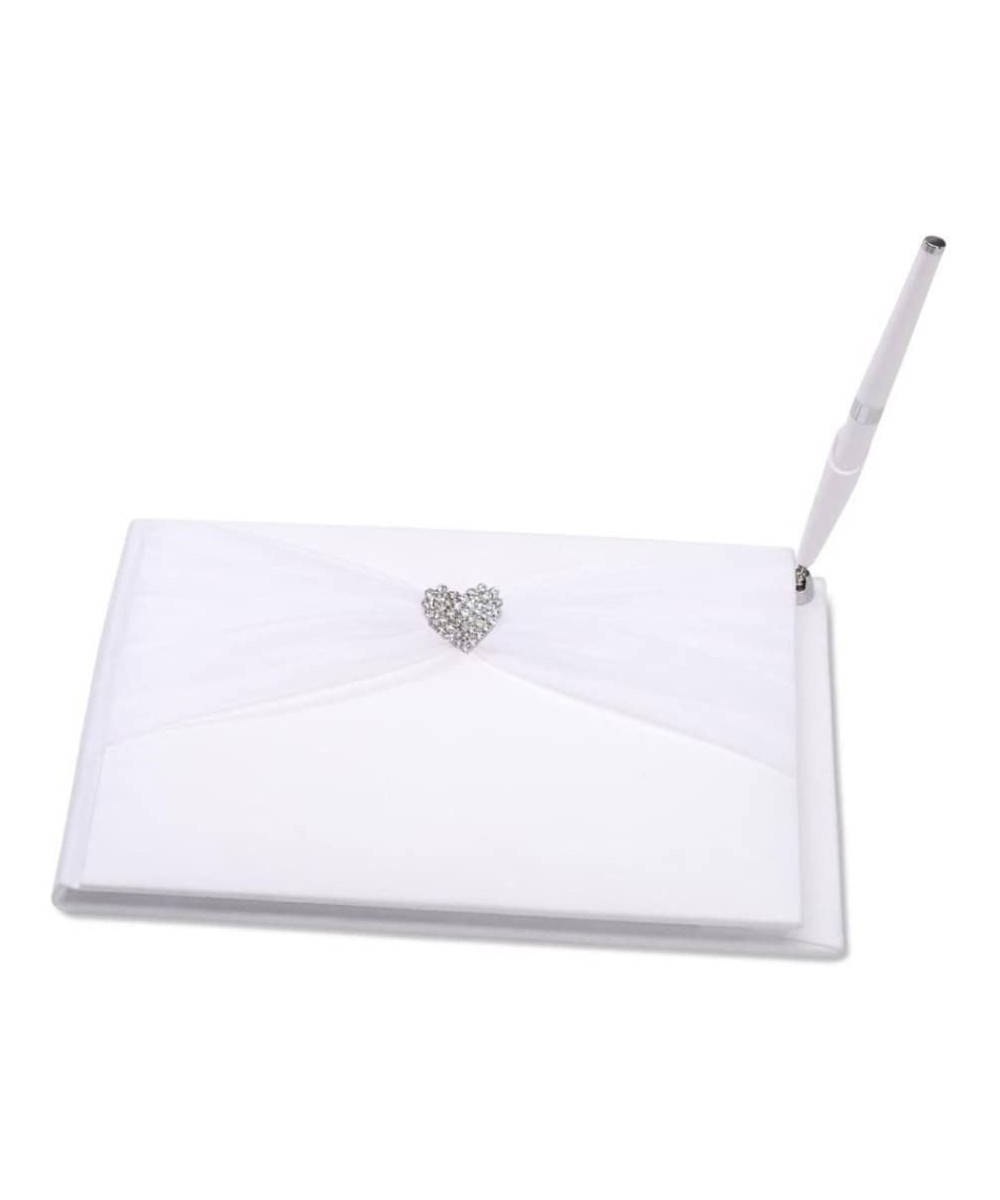 Guest Book with Pen Rhinestone Heart Sheer for Wedding Favor White - C318EYL2REE $9.99 Guestbooks