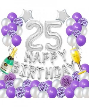 Happy 25TH Birthday Party Decorations Pack-Purple Silver Theme Happy Birthday Banner Foil Number 25 12inch Purple Confetti Ba...