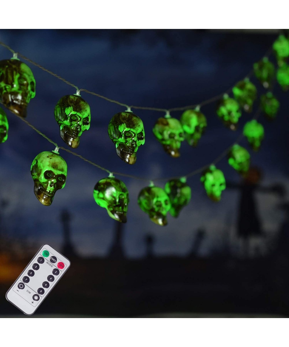 30 LED Halloween Skull String Lights- 8 Modes Fairy Lights with Remote- 16.4ft Waterproof Battery Operated Halloween Lights f...