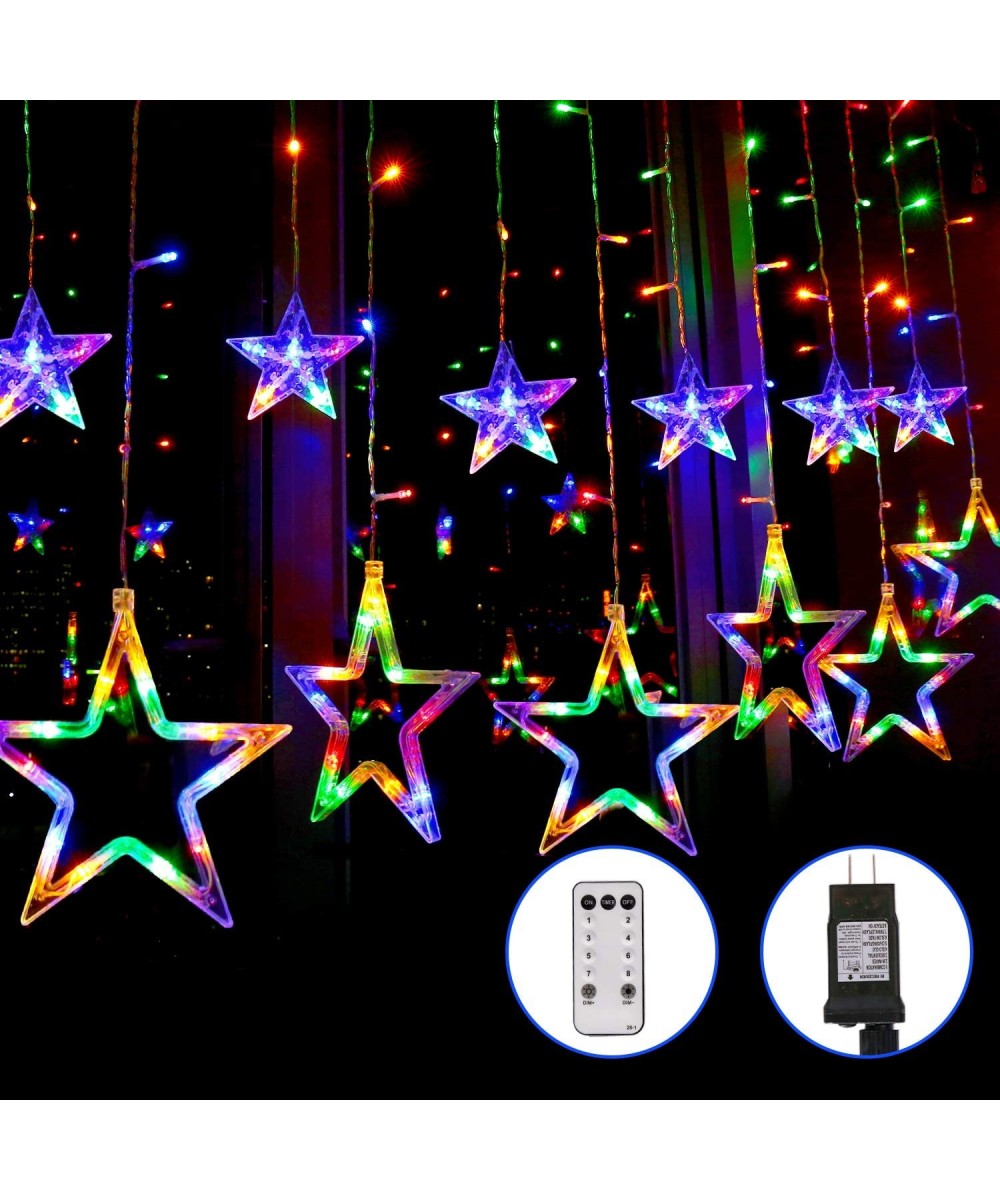 Star Curtain Lights 138 LED 12 Star Multicolor Christmas Lights 8.2ft Connectable Window Lights with Remote Plug In Curtain S...