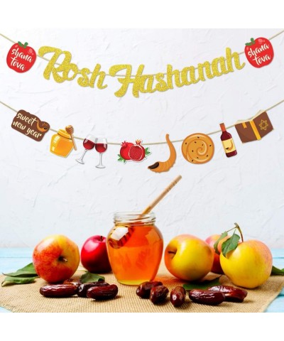 Rosh Hashanah Banner Gold Glitter - Rosh Hashanah Decorations -Jewish New Year Decorations - Jewish New Year Bunting Garlands...