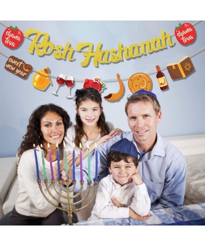 Rosh Hashanah Banner Gold Glitter - Rosh Hashanah Decorations -Jewish New Year Decorations - Jewish New Year Bunting Garlands...