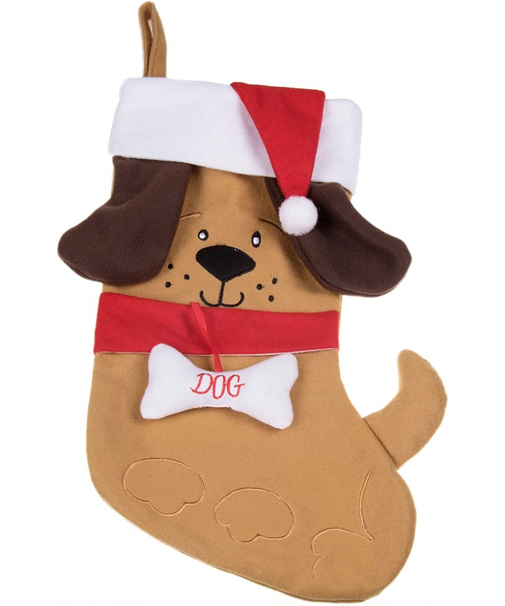 Puppy Dog Soft Plush Cloth Hanging Christmas Stocking - For Kids- Teens- Adults - Tan and Brown Holiday Decor Theme - Perfect...