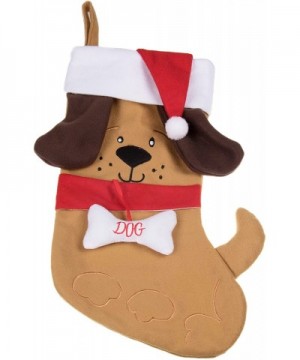 Puppy Dog Soft Plush Cloth Hanging Christmas Stocking - For Kids- Teens- Adults - Tan and Brown Holiday Decor Theme - Perfect...