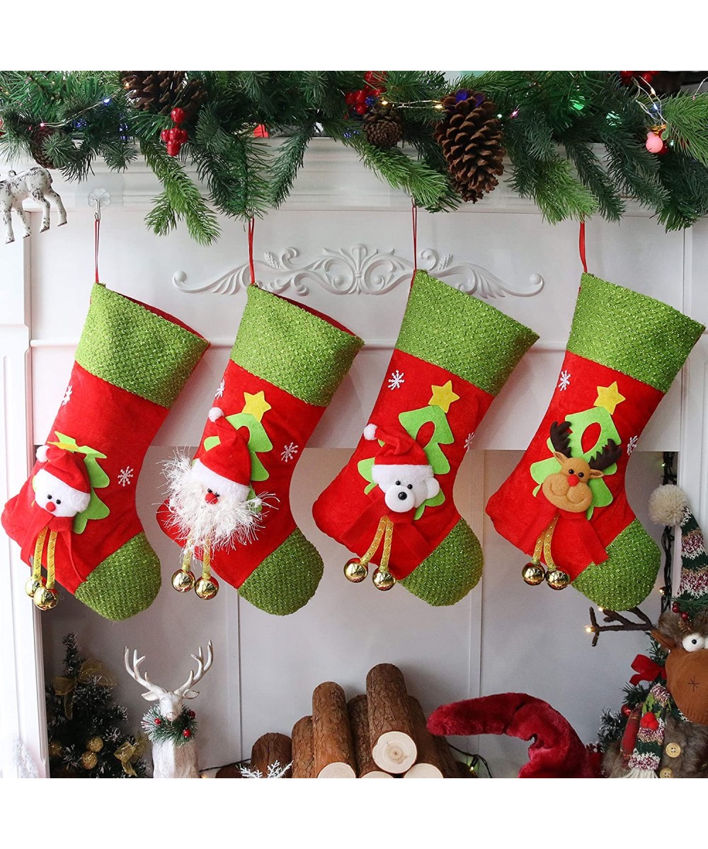 4 pcs Felt Christmas Stockings 3D Santa Snowman Bear and Reindeer Green Cuff Xmas Holders Gift Bag for Ornament Party Accesso...