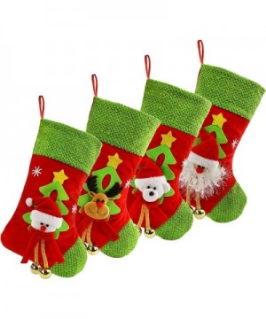 4 pcs Felt Christmas Stockings 3D Santa Snowman Bear and Reindeer Green Cuff Xmas Holders Gift Bag for Ornament Party Accesso...