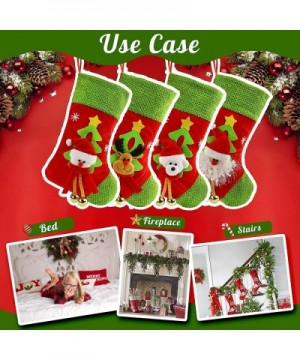 4 pcs Felt Christmas Stockings 3D Santa Snowman Bear and Reindeer Green Cuff Xmas Holders Gift Bag for Ornament Party Accesso...