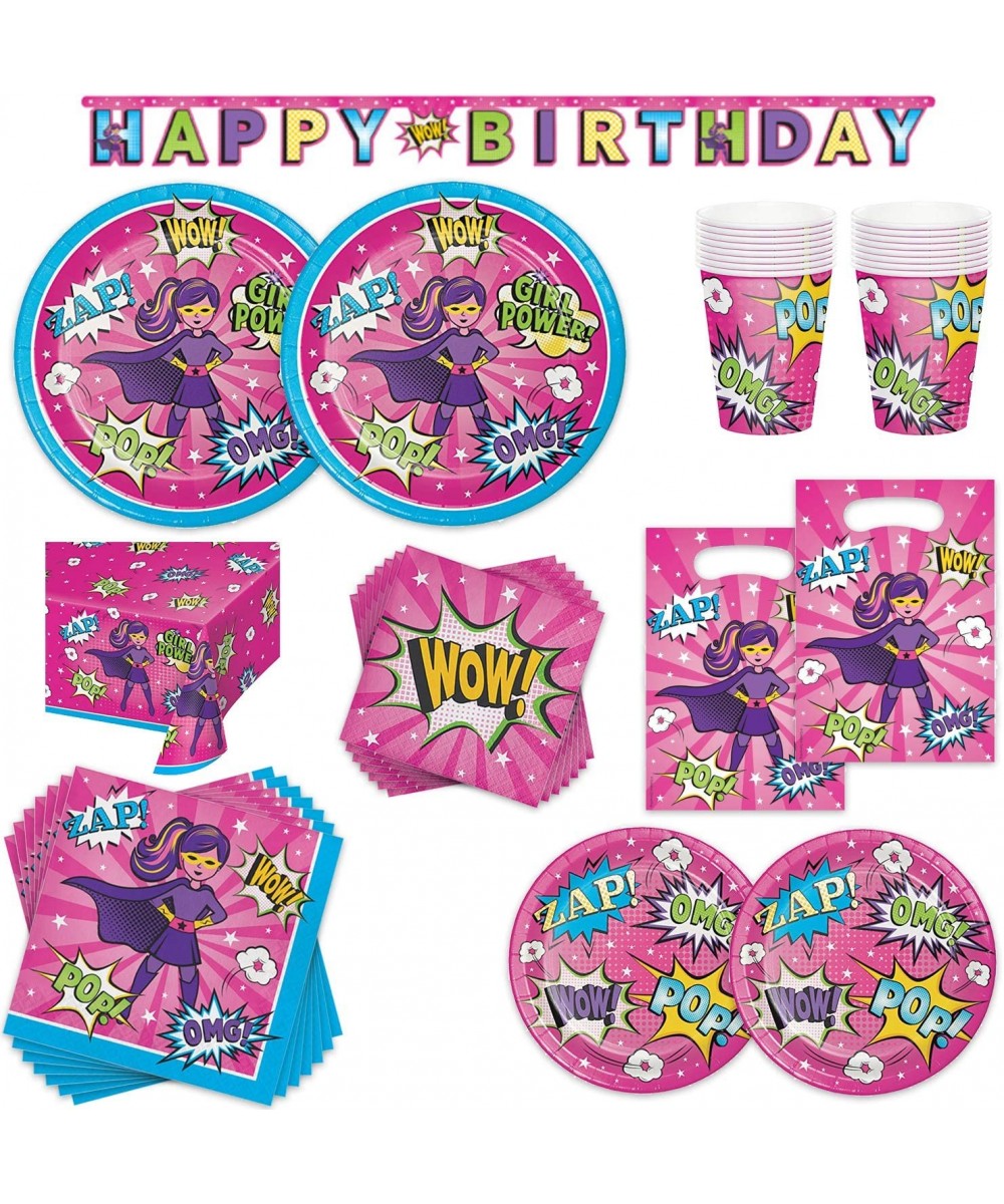 Superhero Girl Birthday Party Supplies Bundle - 16 Guest - Dinner Plates- Dessert Plates- Lunch Napkins- Beverage Napkins- Cu...