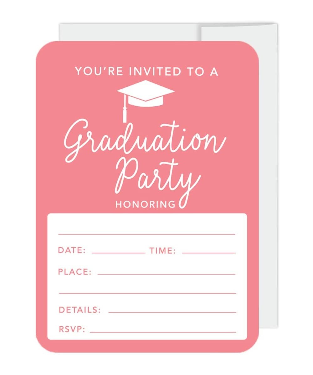 Graduation Invitations with Envelopes- 5x7-inch- Coral- 24-Pack- Junior High School College University Masters PhD Grad Party...