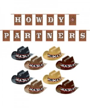 Western Party Supplies -"Howdy Partners" Letter Banner and Mini Cowboy Hat Decorations Set (9 Piece Set) - "Howdy Partners" L...