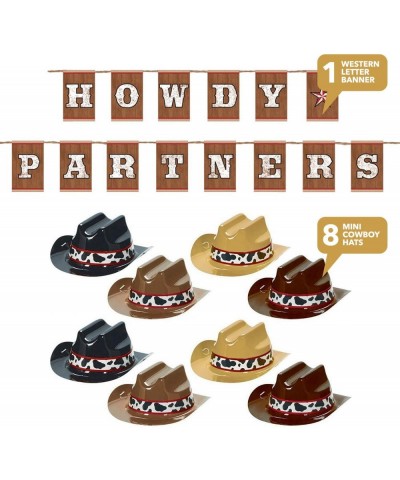 Western Party Supplies -"Howdy Partners" Letter Banner and Mini Cowboy Hat Decorations Set (9 Piece Set) - "Howdy Partners" L...