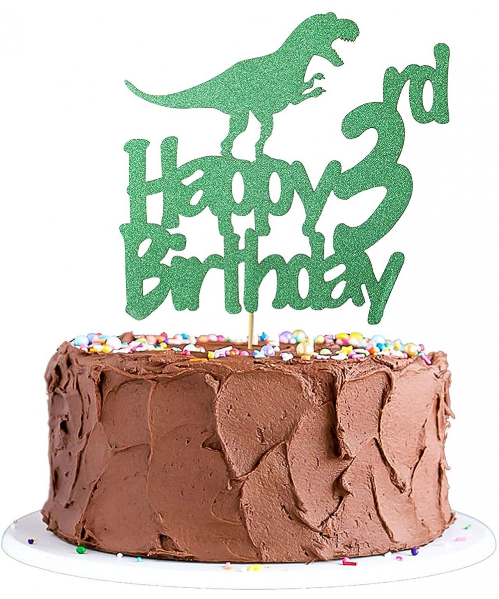 Dinosaur Cake Topper 3rd Birthday- Glittery Happy 3rd Birthday Dinosaur Cake Toppers for 3 Year Old Boys and Kids Roar Jurass...