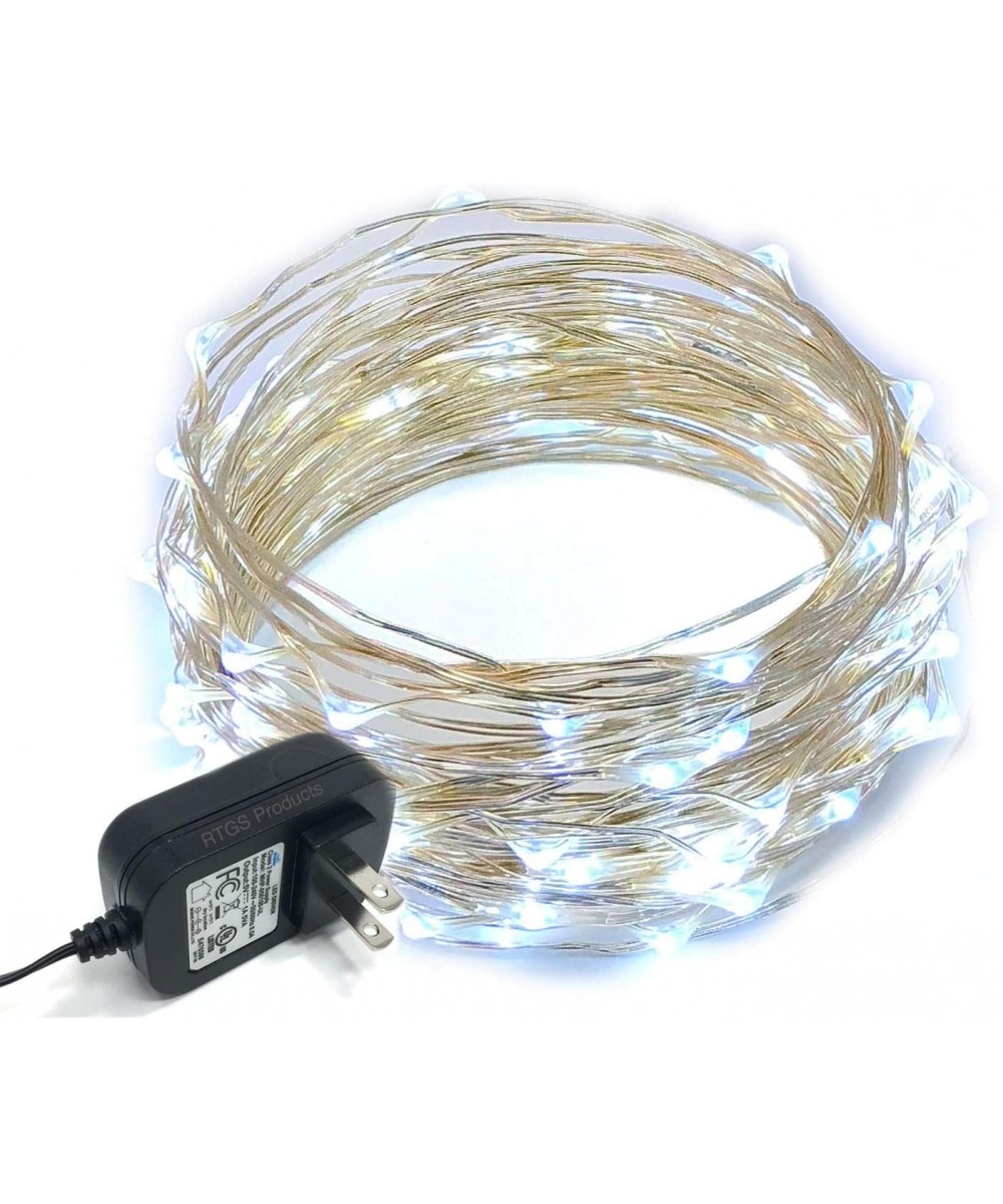 100 LEDs String Lights Plug-in on 32 Feet Long Silver Color Wire- Indoor Outdoor Use (Cold White Color 100 LEDs 32 FEET) - Co...