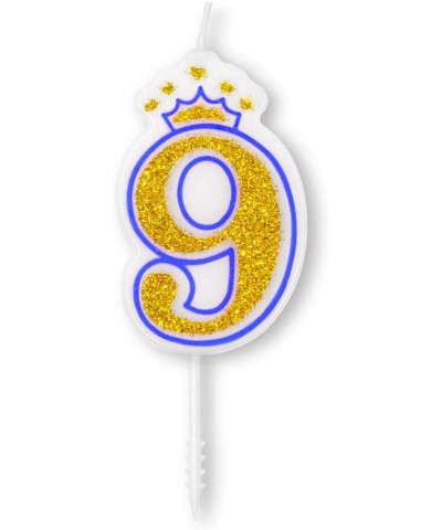 Blue Crown Candle Numbers with Gold Glitter Birthday Candle Cake Topper for Birthday Anniversary Parties (Number 9) - Number ...