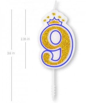 Blue Crown Candle Numbers with Gold Glitter Birthday Candle Cake Topper for Birthday Anniversary Parties (Number 9) - Number ...