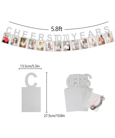 Cheers to 70 Years Silver Photo Banner Happy 70th Birthday Milestone Anniversary Party Decoration Hanging Supplies for Women ...