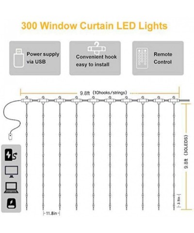 LED String Light 300 LED Lights 8 Modes Control Decoration USB Powered Waterproof Lights for Curtain Christmas Bedroom Party ...