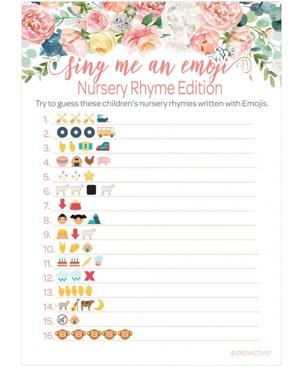 Pink Floral Baby Shower Nursery Rhyme Emoji Game - 20 Guests - CV18LNGTTIE $8.51 Party Games & Activities