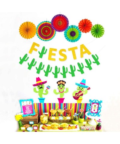 Fiesta Banner Cacti Garlands Colorful Paper Fans Cinco De Mayo Party Supplies - CL18D2A9WOQ $9.83 Banners & Garlands