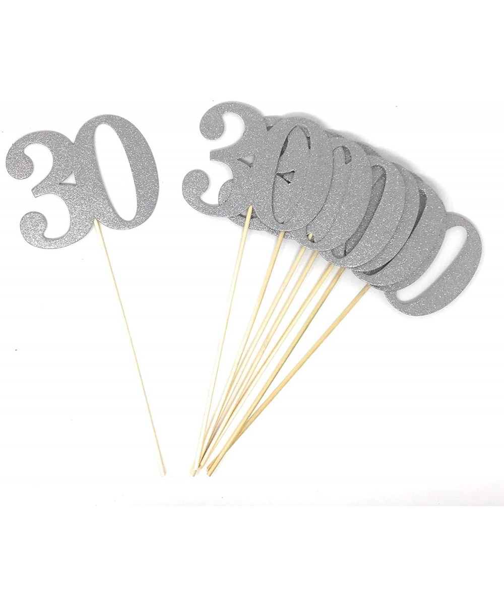 Number 30 Centerpiece Sticks for Thirty Anniversary Reunion 30th Birthday (Silver) - Silver - CV188TTU5LL $24.16 Centerpieces