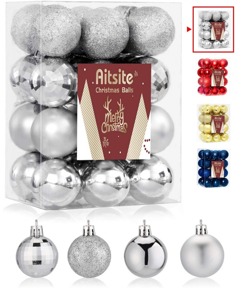24ct Christmas Tree Ornaments Set 1.57 inches Mini Shatterproof Holiday Ornaments Balls for Christmas Decorations (Silver) - ...