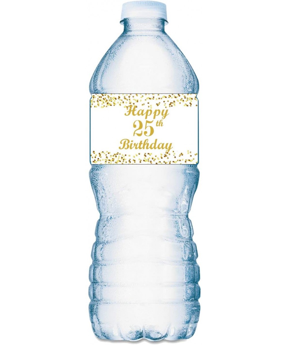 25th Birthday Water Bottle Labels Set of 20 Waterproof Water Bottle Wrappers Gold and White. Happy Birthday Labels - CN197DG2...