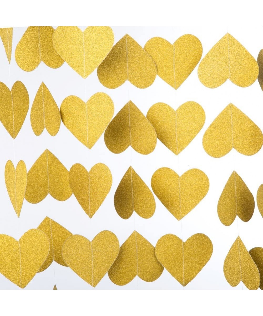 Heart Paper Garland Circle Chain Hanging Decor- 10ft (Glitter Gold- 2pc) - Gold Glitter - CV17YWRYLT0 $5.90 Banners & Garlands