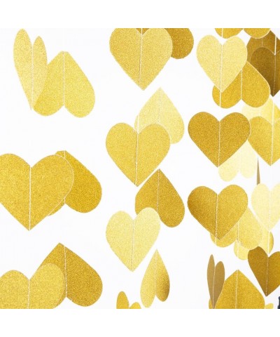 Heart Paper Garland Circle Chain Hanging Decor- 10ft (Glitter Gold- 2pc) - Gold Glitter - CV17YWRYLT0 $5.90 Banners & Garlands