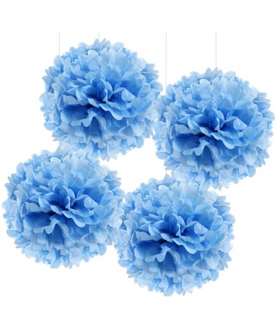 Large Tissue Paper Pom Poms Hanging Decorations- Baby Blue- 14-inch- 4-Pack- Boy's 1st Birthday Baby Shower Baptism Colored P...